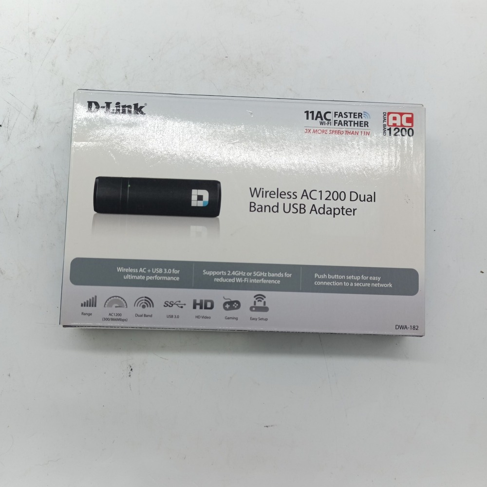 D-Link Wireless AC1200 Dual Band USB Adapter DWA-182 H/W C1 Black a7